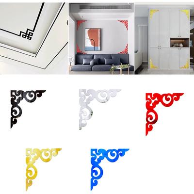 3D Acrylic Mirror Sticker Wallsticker 4pcs Self-adhesive Mirror Gold Sticker Cabinet Corner Decor Sticker Furniture Decoration