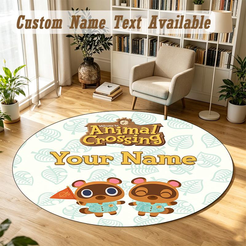Animal Crossing Personalized Round Rug Support Custom Name, Soft Home Decor Mat