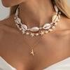 4pcs Set Bohemia Shell Conch Starfish Pendant Layering Imitation Pearl Necklace for Women Beach Vacation Stackable Jewelry Sets