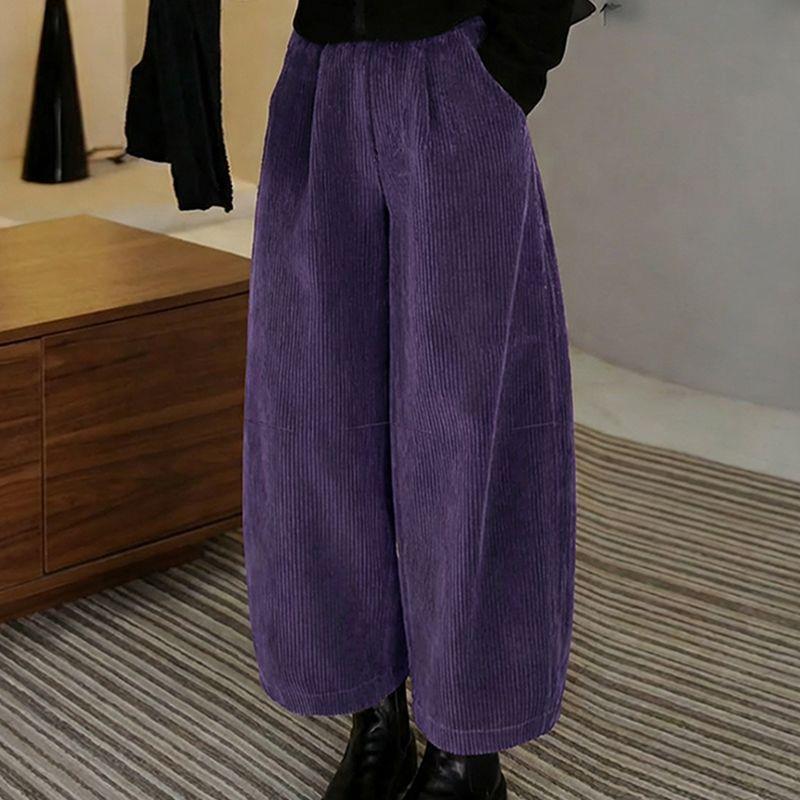 Women s Winter Corduroy Elastic Waist Wide-Leg Carrot Pants Small