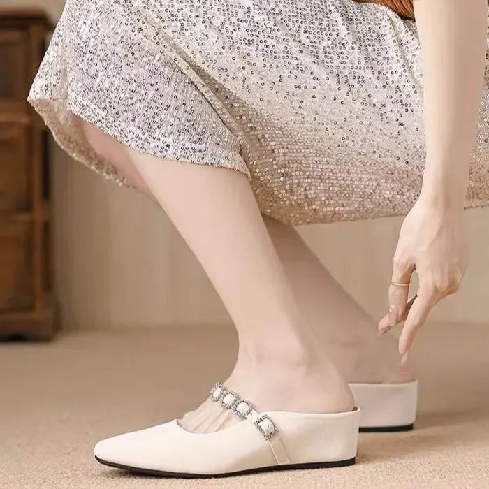 Silver Toe Cover Women's Sandals Half Slippers Summer Outdoor Wear 2026 New Style High-End Sensation Increased Height Indoor