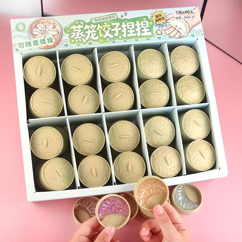 2Pcs Mini Dumplings Steamer Bun Squeezable Toys Soft Stress Relief Fidget Sensory Toy Party Favors Gift