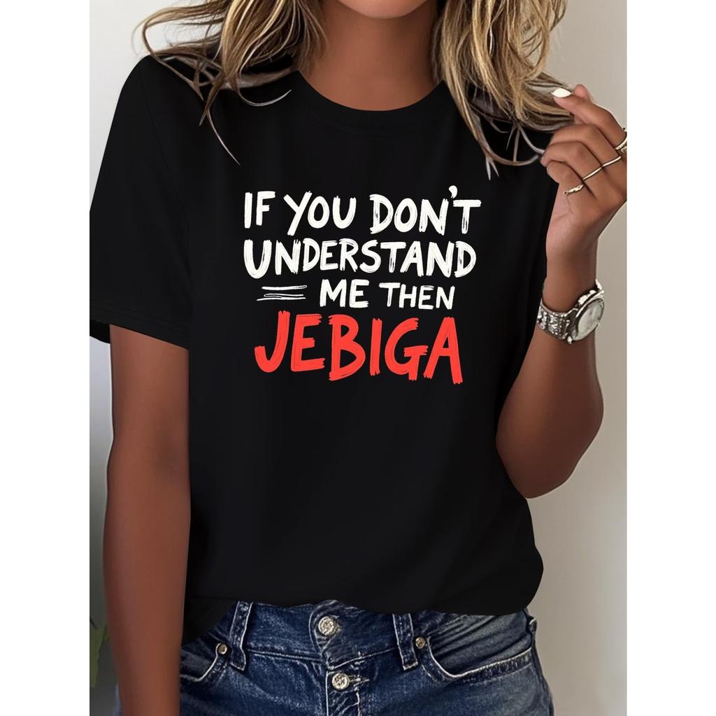JEBIGA Damen Boldes Grafik-T-Shirt "WENN DU MICH NICHT VERSTEHST, DANN JEBIGA" - 100% Baumwolle Lässiges Kurzarm-T-Shirt mit Geometrischem Aufdruck