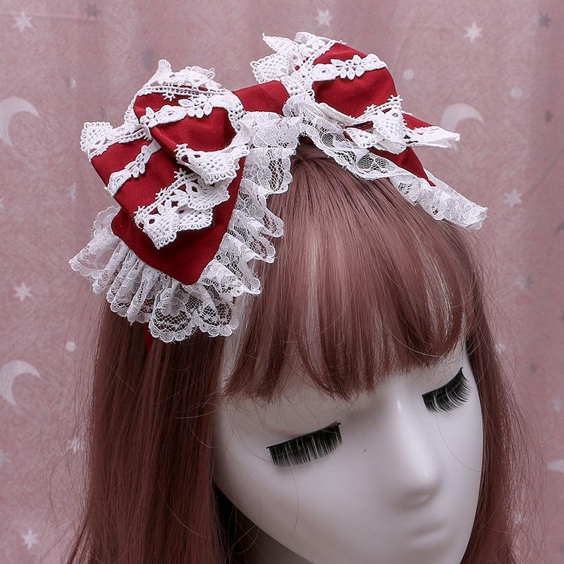 A Handmade Japanese Lolita Hairpin Soft Sister Headgear Lolita Lace Bow Headband Wrapped