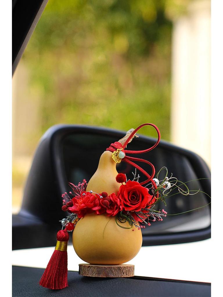 Lu Yi Handmade Eternal Flower Fortune and Prosperity Car Hanging Pendant - Chinese Style New Year Blooming Rose Gourd Decor.