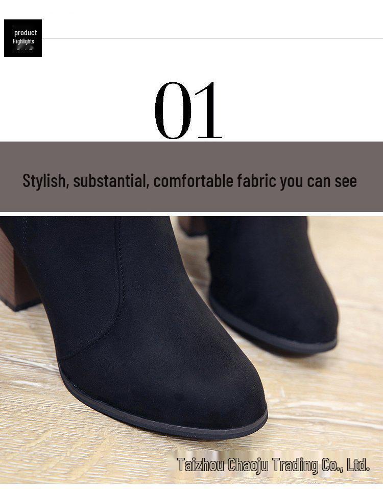 Stivaletti Corti in Pelle Scamosciata Europei e Americani con Tacco Chunky e Punta Acuta (Taglie 35-43)