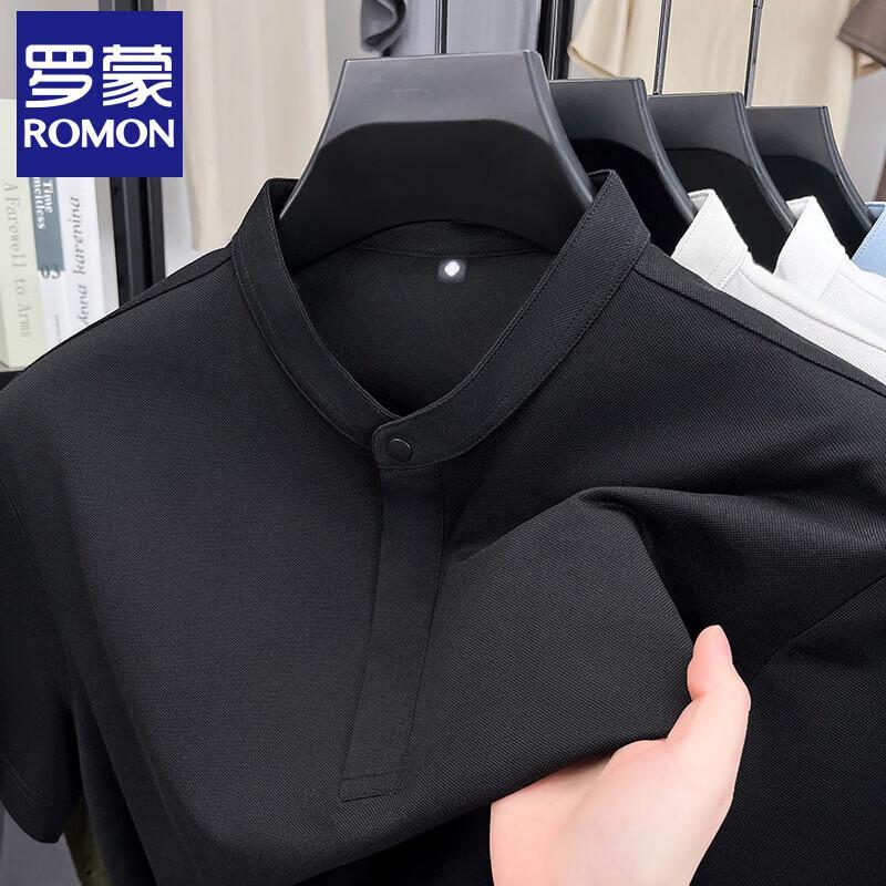 Romon Men s Silk Blend Stand Collar Polo T-Shirt M