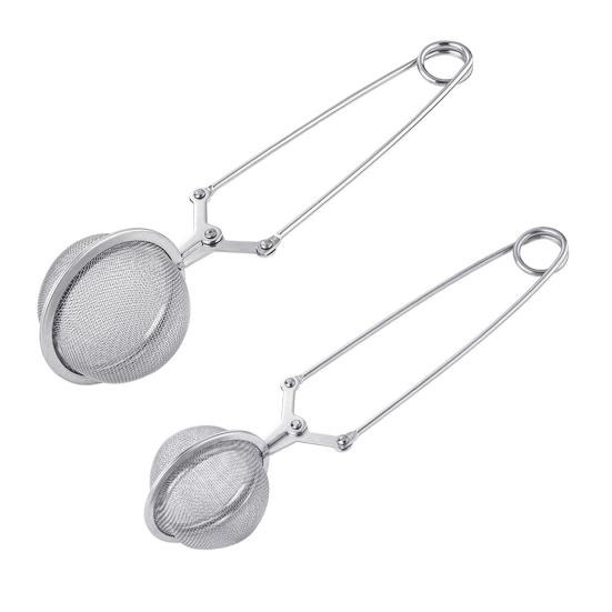 Stainless Steel Tea Infuser with Handle Mesh Snap Ball Tea Strainer Reusable Metal Tea Steeper with Tong Pincer for Loose Tea Herbs Spices