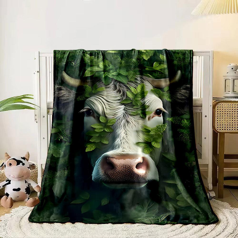 Cow In Leafy Greenery Blanket for All Seasons Blanket Lunch Break Throw Gift
