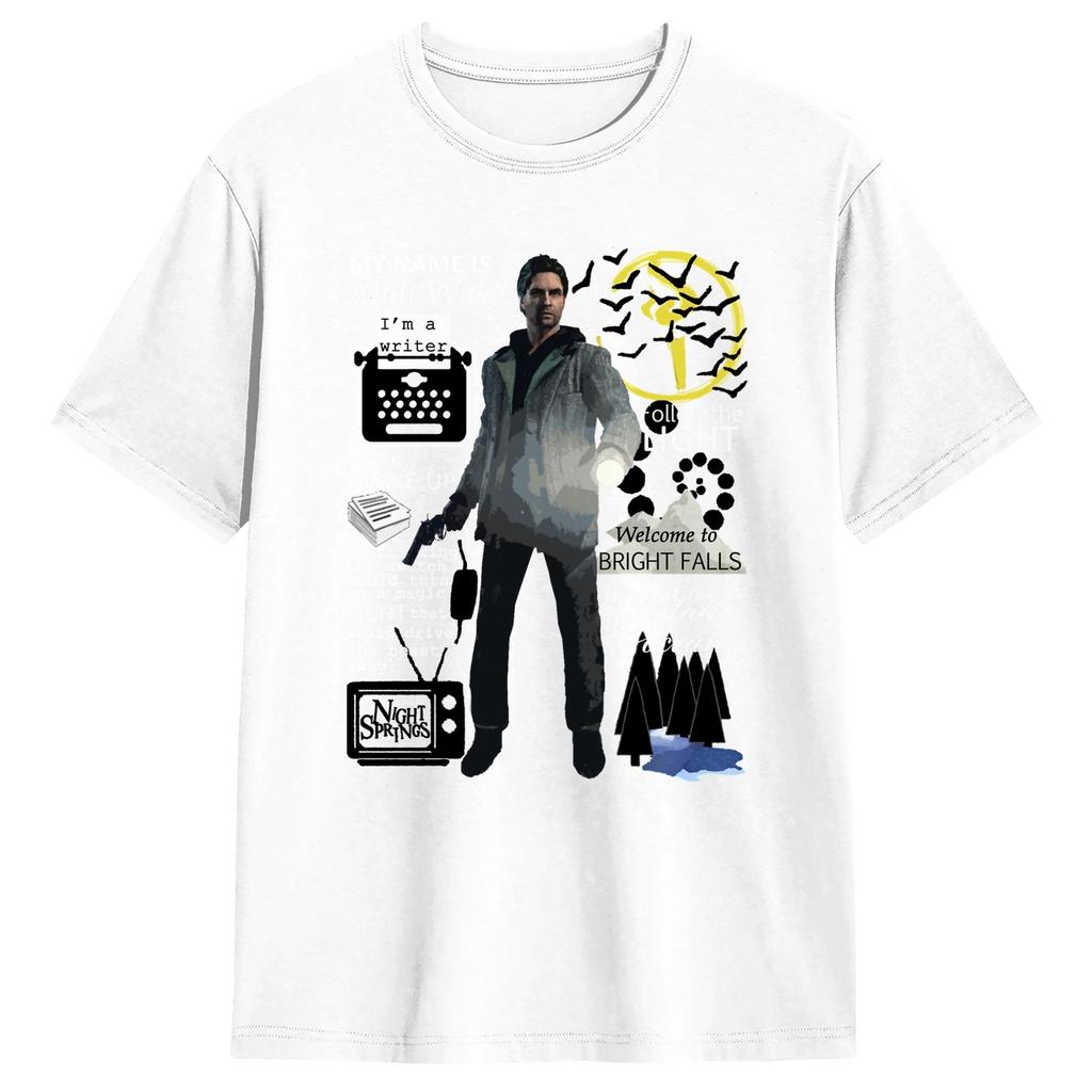 Casual T Shirt Beach Alan Wake Novelty TShirts 100 Cotton Tee Shirt for Men Y2K Basic Short Sleeve Clothing