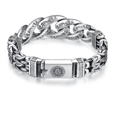 Men's Domineering Six-character Mantra Peace Pattern Transfer Silver Bracelet Retro Chain