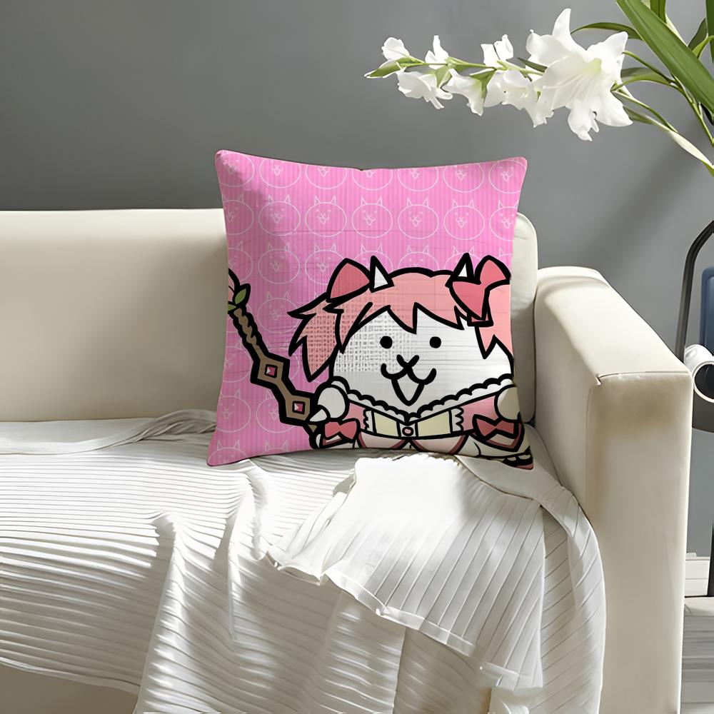 BBattle Cats Anime Kissenbezug Natürliche Leinen Bio-Stoff Doppelseitiger Druck Sofa Heimdekoration Kissenbezug