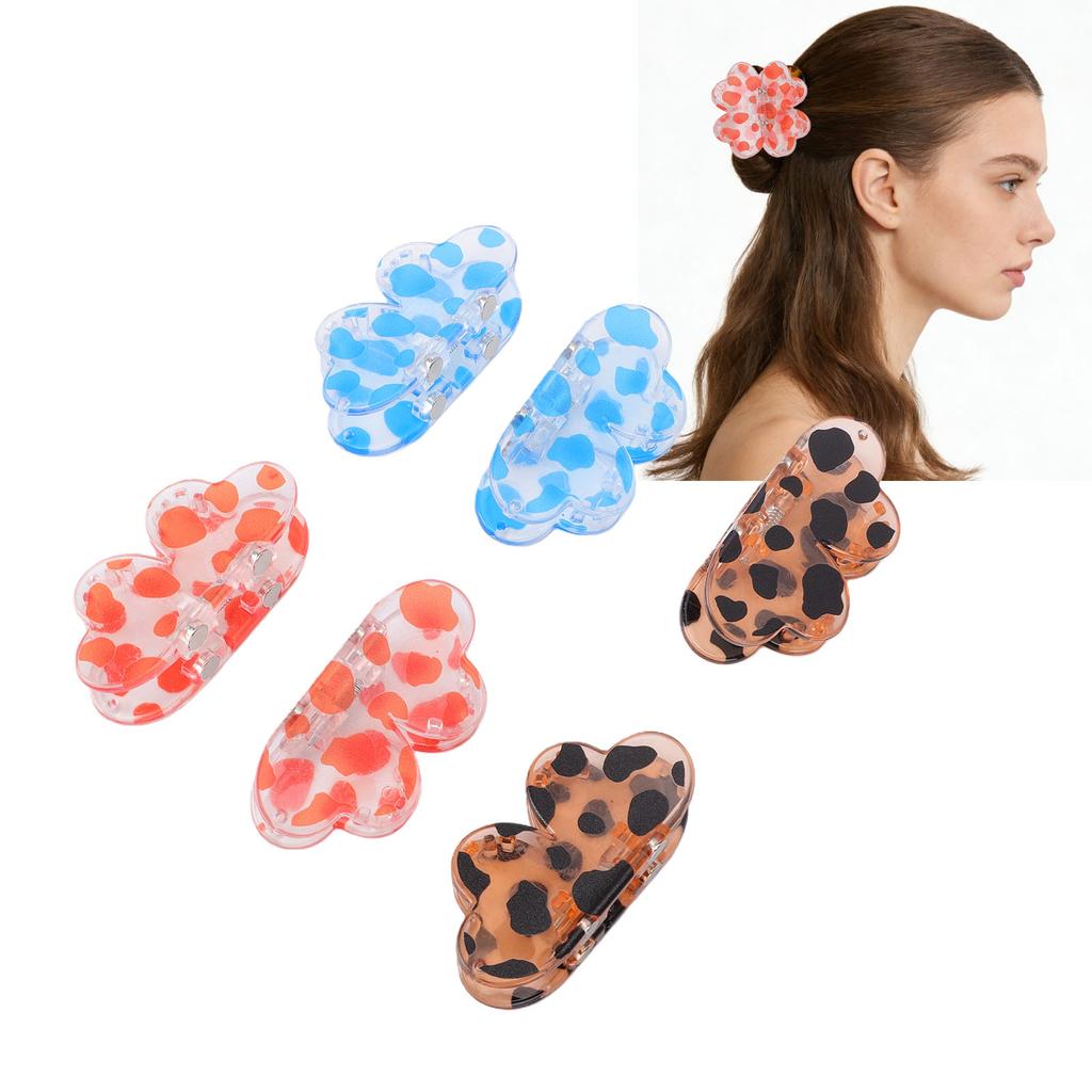 3 Pcs Magnet Four Leaf Hair Clips Small No Slip Strong Hold Women Hair Clips Trendy Leopard Brown Blue Orange