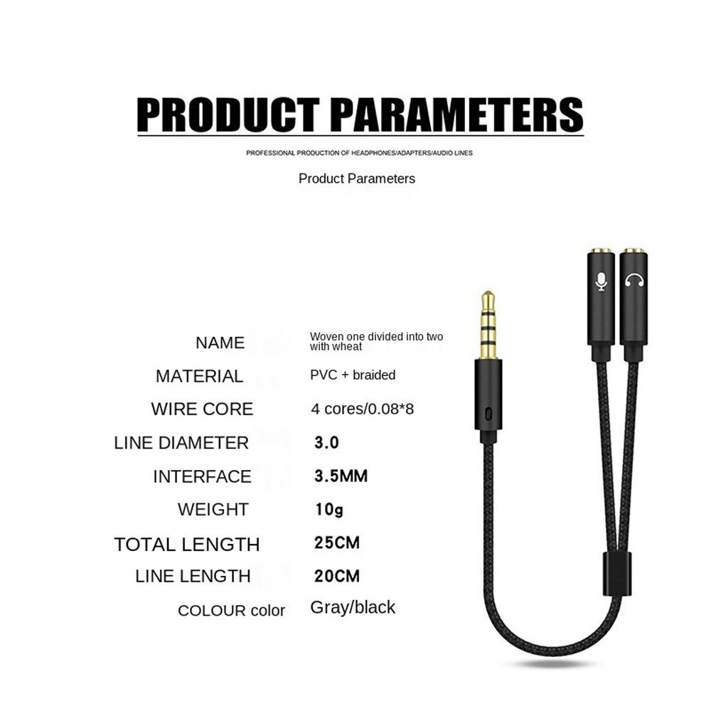 Cord AUX Earphone Adapter Micphone 3.5 mm Cable Cord Adapter Y Splitter Audio Cable Digital Cables
