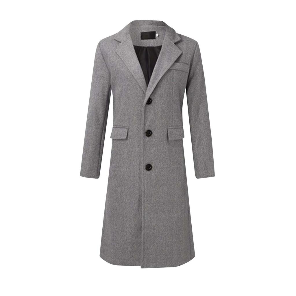 Herre Lang Ensfarget Enkeltkneppet Langermet Ullkåpe Casual Slim Trendy Vindjakke