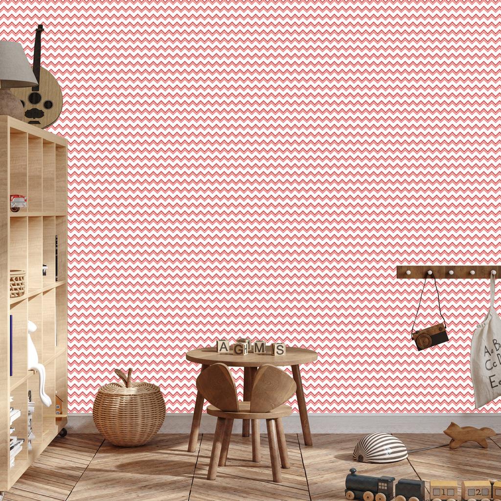 Zigzag White and Coral Wallpaper for Living Room and Bedroom 50x1000