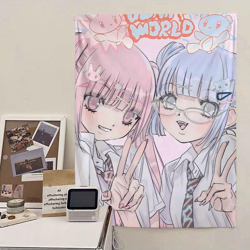 Cute Japanese Style Girls Tapestry Anime Background Cloth for Bedroom Dorm Headboard Decor Photo Backdrop