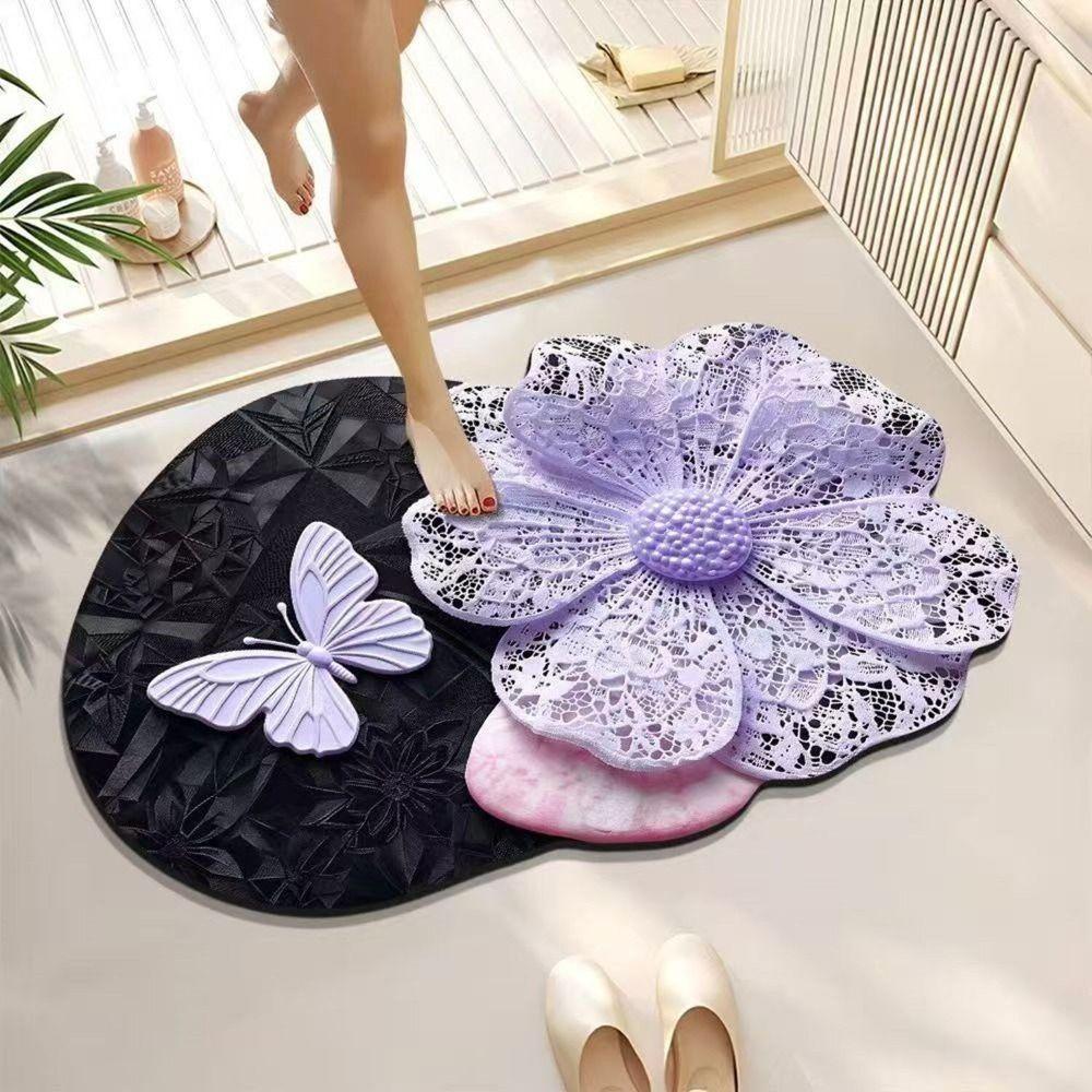 Special-shaped 3D Floral Butterfly Carpet Absorbent Surface Quick Dry Bathroom Floor Mat Non Slip Diatom Mud Door Mat