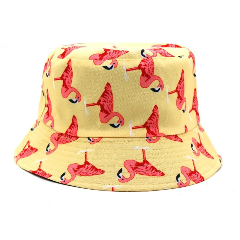 New Unisex Double-Sided Bucket Hat Women Flamingo Print Flat Brim Fisherman Cap Fashion Outdoor Hip Hop Sunshade Panama Sun Hats