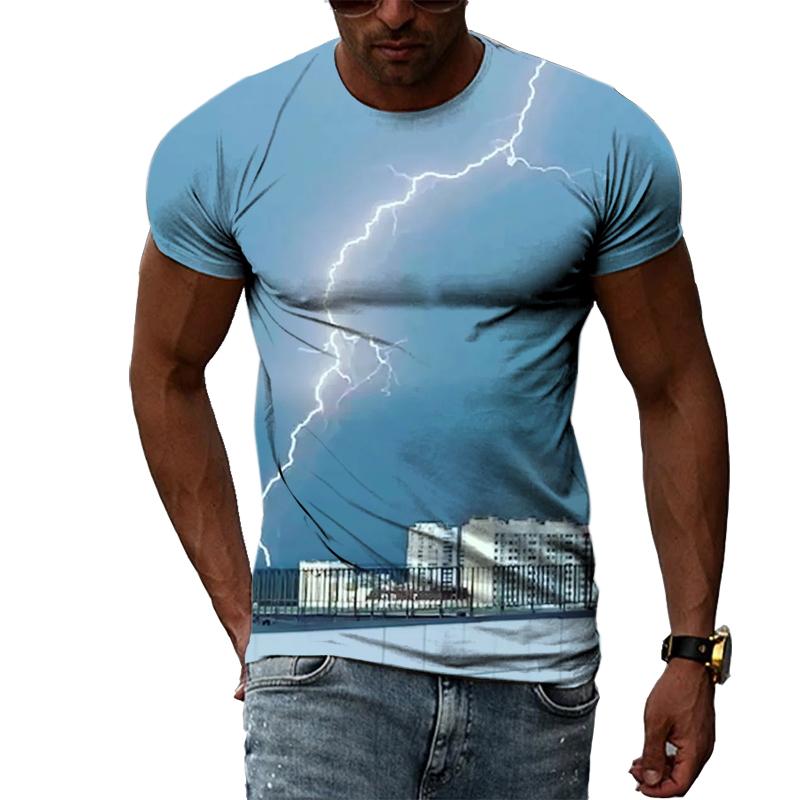 Summer New Fashion Lightning Graphic T Shirts For Men Casual 3D Natural Climate Print T-shirts Personality Cool Blouse T-shirts