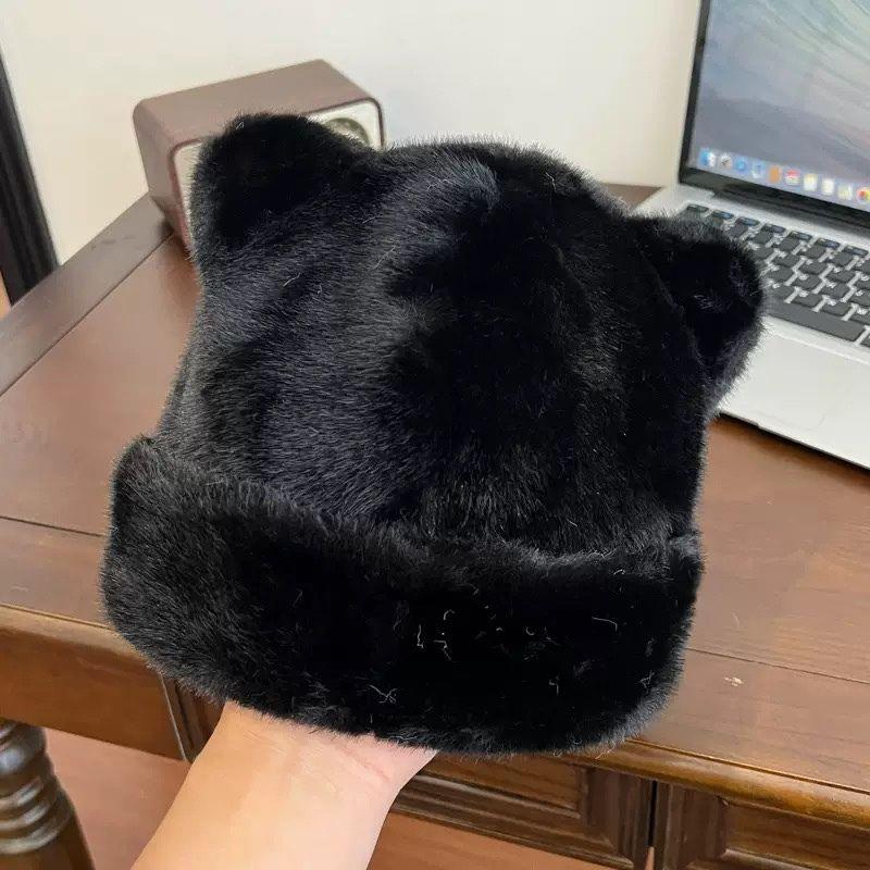 Fluffy Fur Women's Winter Hat Winter Cat Ears Snow Ski Cap Faux Fur Thick Warm Windproof Hat Russian Hat Mink Fisherman's Hat