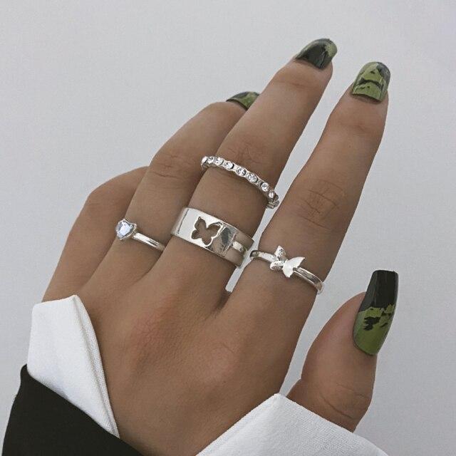 Zovoli Punk Cool Hiphop Women Chain Rings Multi Layer Adjustable Open Finger Rings Set Metal Alloy Man Rings Event Gathering Souvenir Present