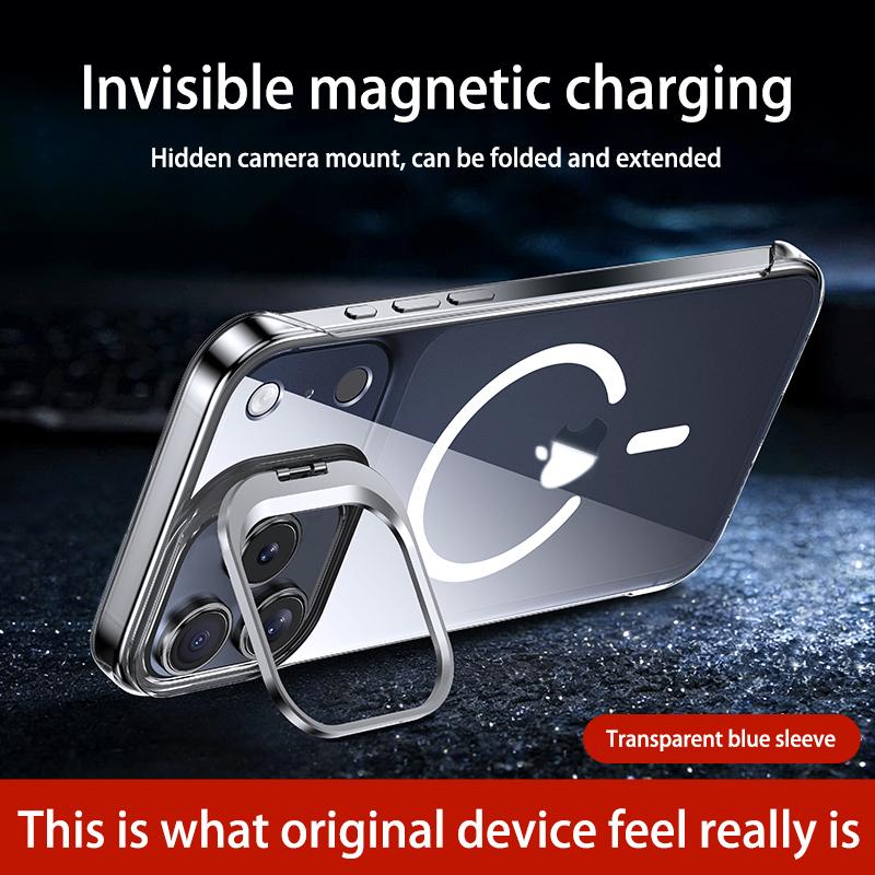 Ultra Thin Frameless Clear Holder Phone Case for IPhone Air 17 16 15 14 13 Pro Max Magnetic Transprarent Lens Bracket Hard Cover