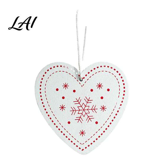 Classic Red White Decorations Christmas Tree Wooden Pendant Vintage Cartoon Ornament with Lanyards Heart Star Shaped Pendants Lightweight