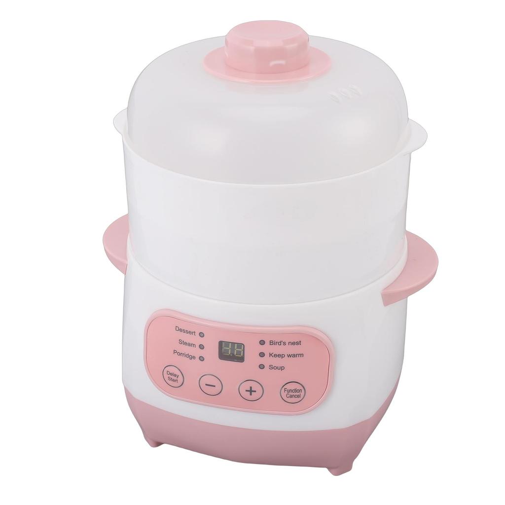 Electric Stew Pot with Steam Basket 200W 1L Ceramic Dry Burn Protection Mini Soup Cooker Pot for Porridge Kitchen