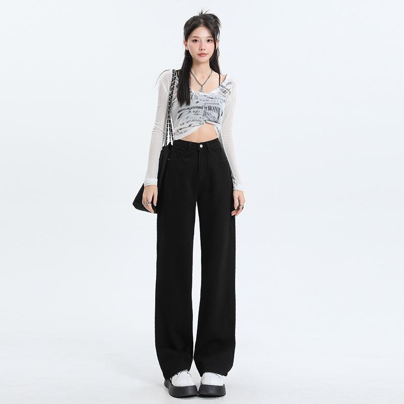 Women's High-Waist White Wide-Leg Jeans - Slim, Straight, Floor-Length, and Loose Fit for Spring & Autumn 2025