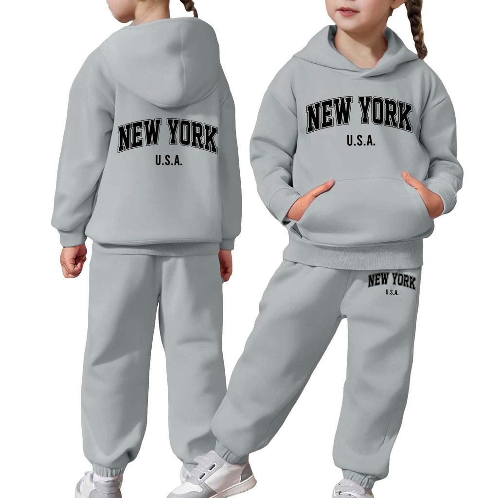 Boys Girls Sweatsuit Clothing Hooded Sweatshirt Jogging Sweatpants Tracksuits Set Fashion Outfit