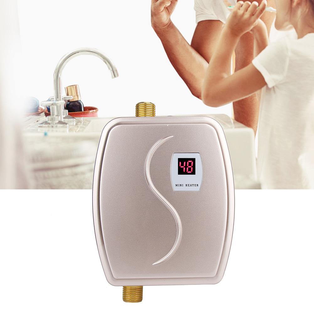 - 3000W Mini Electric Tankless Instant Hot Water Heater Bathroom Kitchen Golden