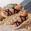 Summer New Imitation Grass Woven Travel Women's Flat Heel Sandals, Wearing Linen Soled Sandals Outside, Women's Beach Slope Heel Slippers