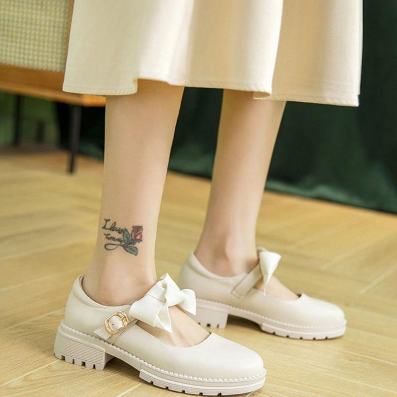 Shallow Mouth Single Shoes Dámské Divoké Jemné malé kožené boty na silném podpatku Dámské Roztomilé malé kožené boty Retro Boty Lolita