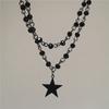 Double Layered Black Star Pentagrams Pendant Choker Necklace Set For Women Goth Vintage Hip-Hop Charm Fashion Jewelry Wholesale