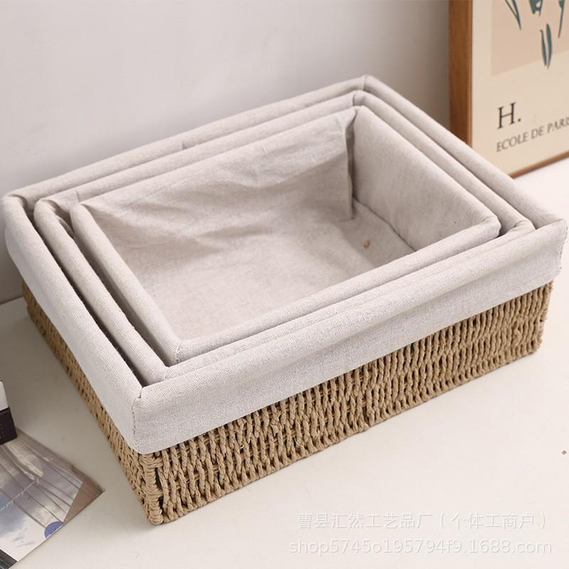 Woven Desktop Storage Basket Office Home Use Natural Fiber Organizer Snacks Stationery Cosmetics Cables