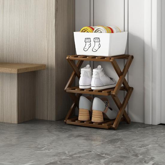 Mehrstöckiges schuhfreies Schuhregal, faltbar, schmal, Bambus-Schuhregal, platzsparend, Eck-Schuhorganizer für Eingangsbereich, Schrank, Wohnheim