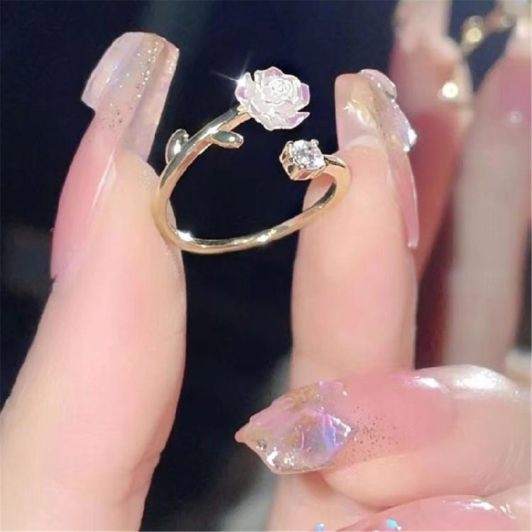 Cubic Zirconia Flower Adjustable Ring Alloy Floral Jewelry For Women Everyday Wear Delicate Craftsmanship Ring