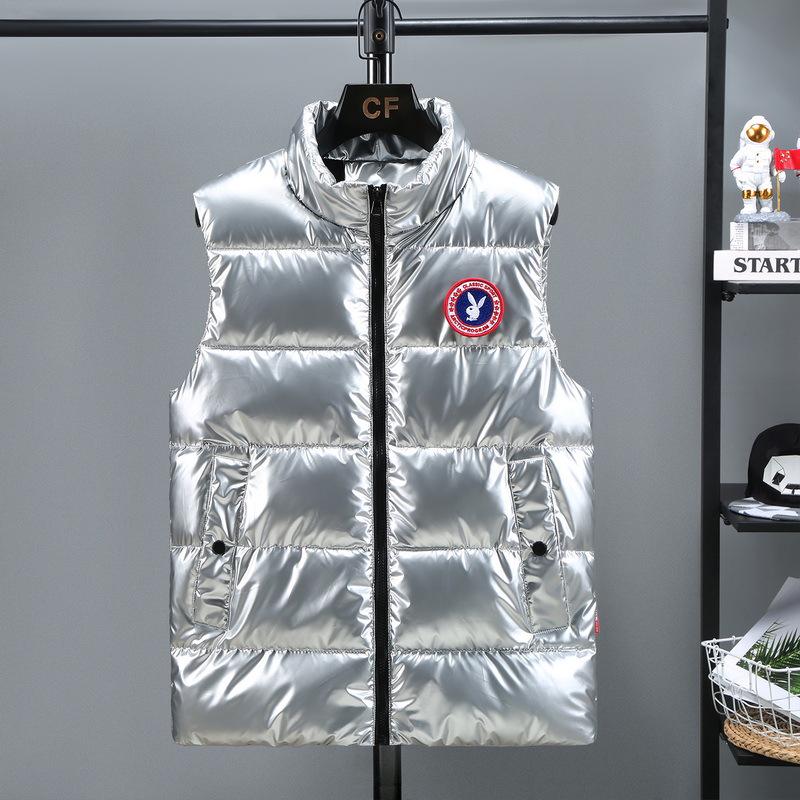 Herren Weste im Europäischen Stil, Glänzend, Ärmellos, Daunen-Baumwolle, Lässig, Stehkragen, Übergröße