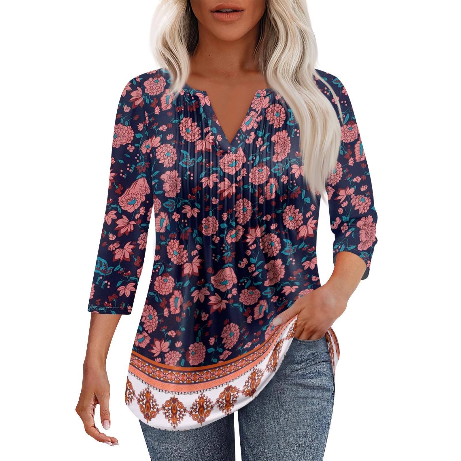 

Женская модная повседневная плиссированная футболка с V-образным вырезом и рукавом семь четвертей L тёмно-синий