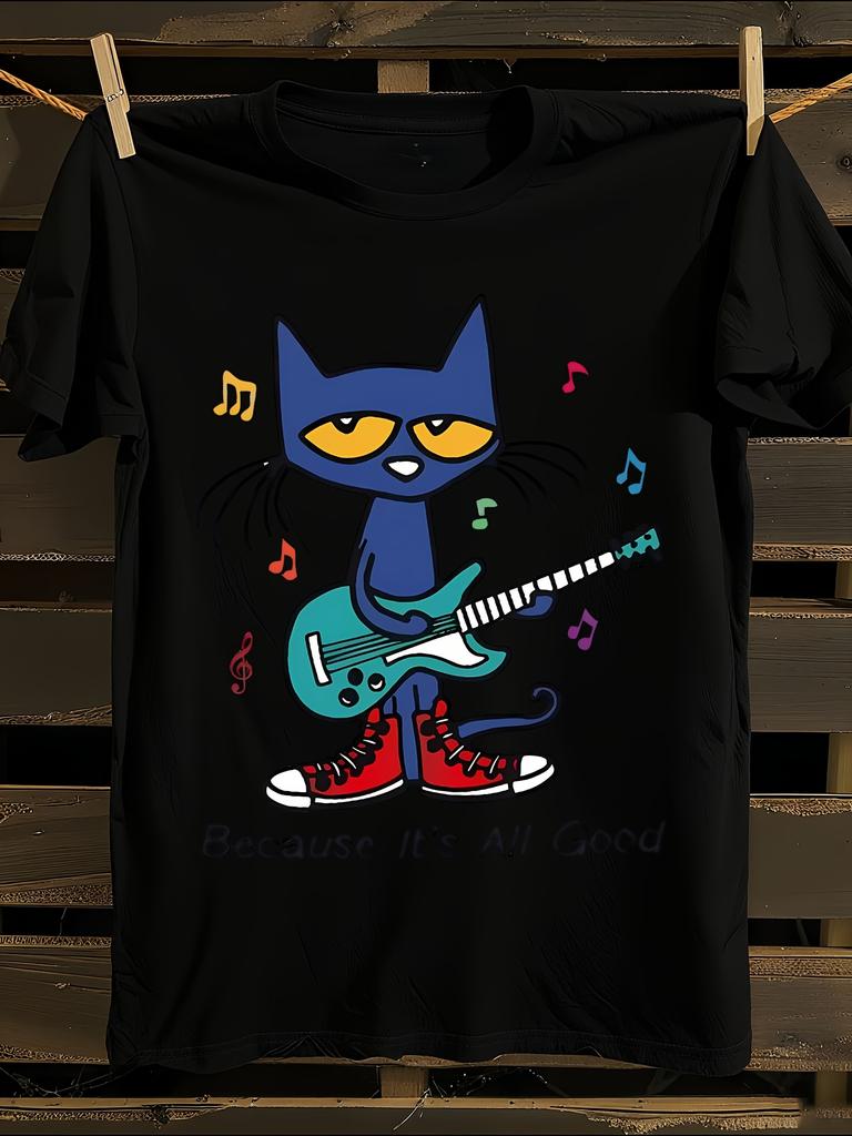Schwergewicht Pete der Katze Singendes Grafik-T-Shirt Herren-T-Shirt Damen-T-Shirts mit Buchstaben-Print Kurzarm-T-Shirt Lässiges Street-T-Shirt Oberteil