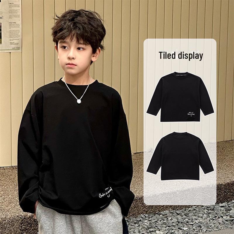 2025 Koreanische Frühjahrskollektion: Jungen Besticktes Lockeres Langarm-T-Shirt mit Ausschnitten