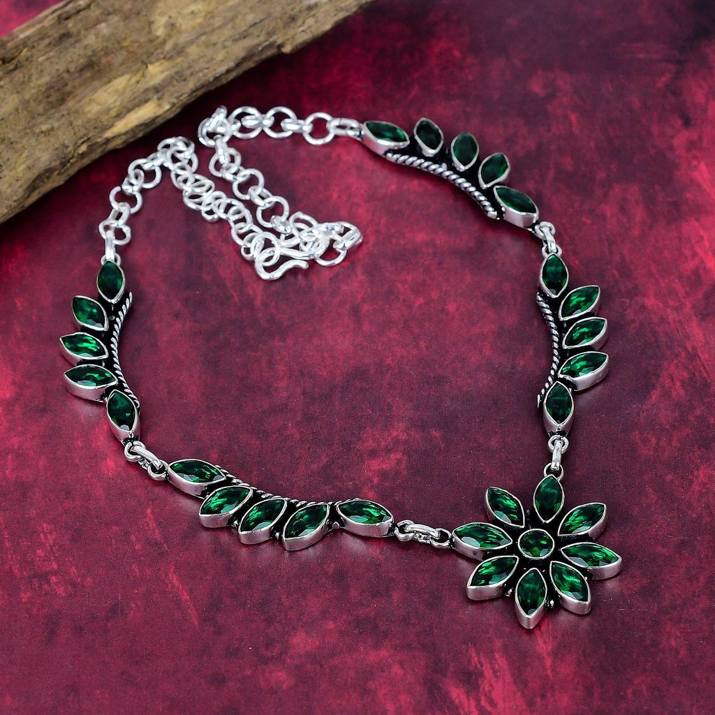 Chrome Diopside 925 Solid Sterling Silver Necklace, Handmade Gemstone Jewelry Necklace, For Memorial Day
