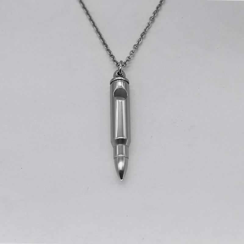 Colier cu pandantiv în formă de glonț în memoria veteranilor cu piatră de proiecție - lanț de claviculă din oțel titan