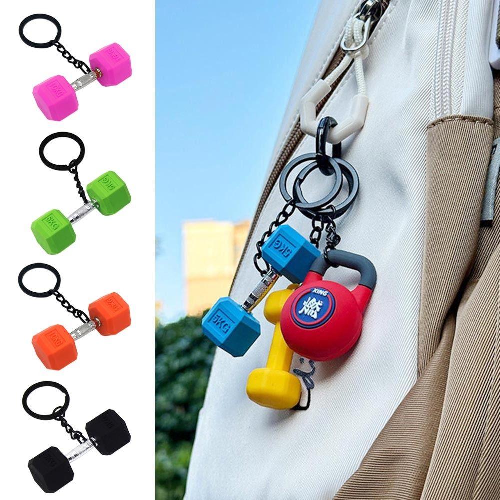 New DIY Barbell Keychain PVC Gym Lovers Charms Bags Keychain Kettlebell Dumbbell Pendant Keychain Jewelry Accessories