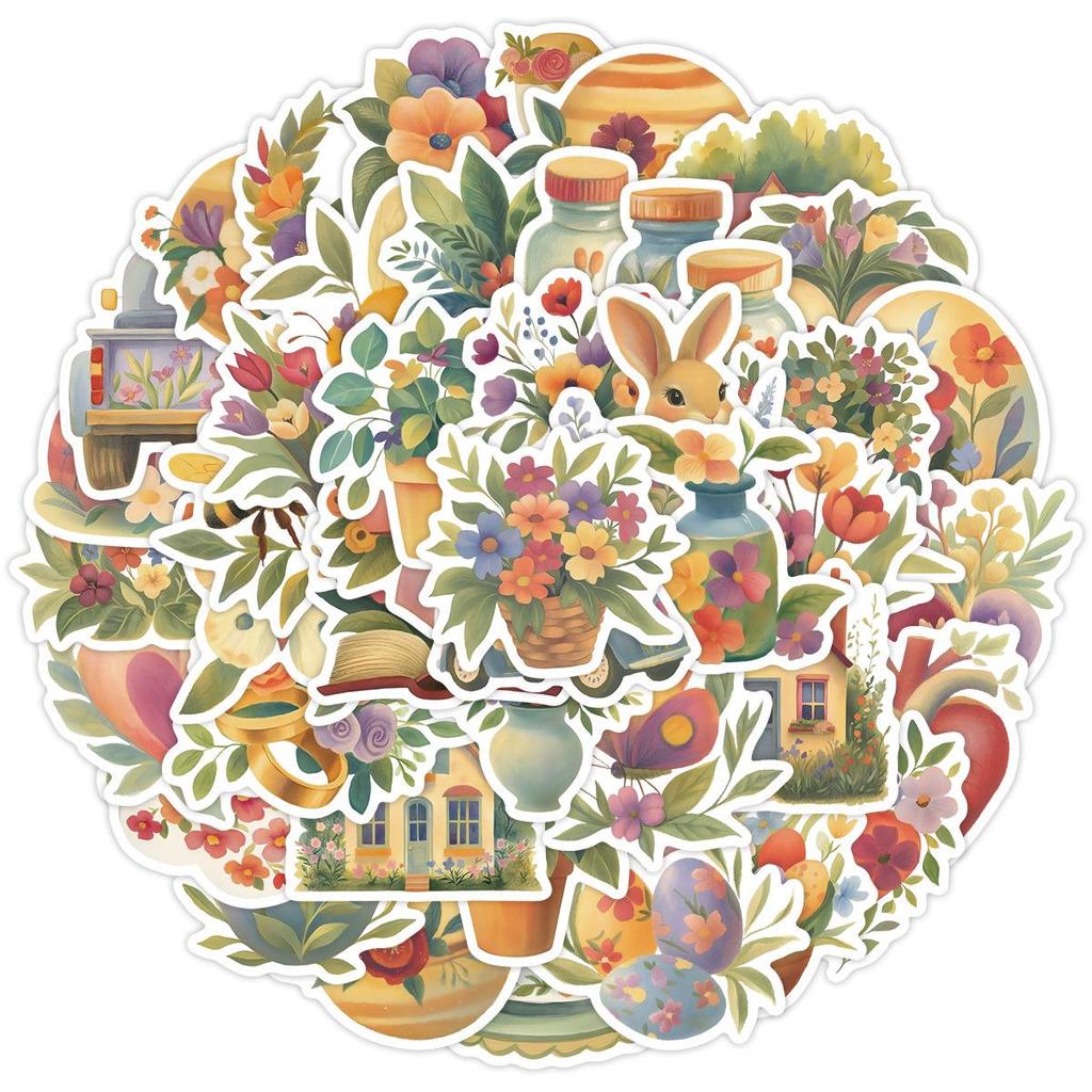 Cute Plant & Flower Waterproof Graffiti Stickers - 50 Sheets for Phone & Laptop Decor