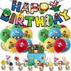 Set di decorazioni per la festa di compleanno di Super Mario: bandierine e decorazioni per la torta a tema cartone animato.