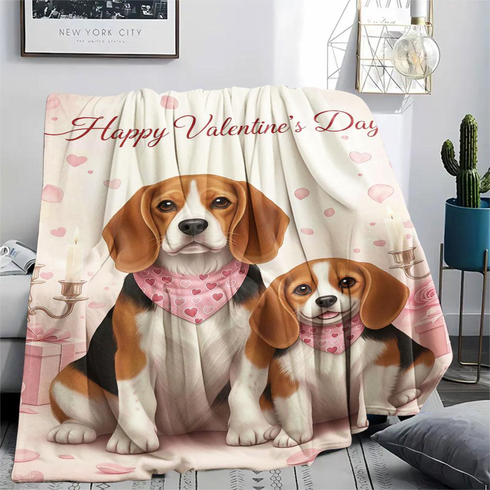1Pc Cutetwodogs Print Flannel Blanket, High quality Comfortable for All Seasons, Home Decor, Warmth and Comfort, Perfect for Christmas Gifts