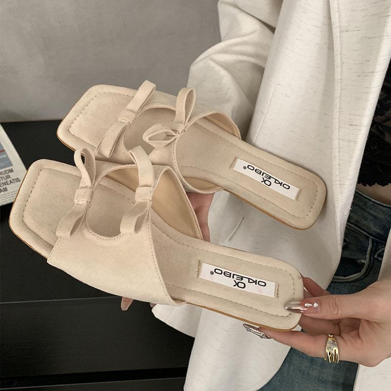 

Fashion Fashion Butterfly-Knot Ladies Flats Slippers Shoes Female Square Toe Summer Beach Slides Slippers Sandals Shoes For Women 35 бежевый
