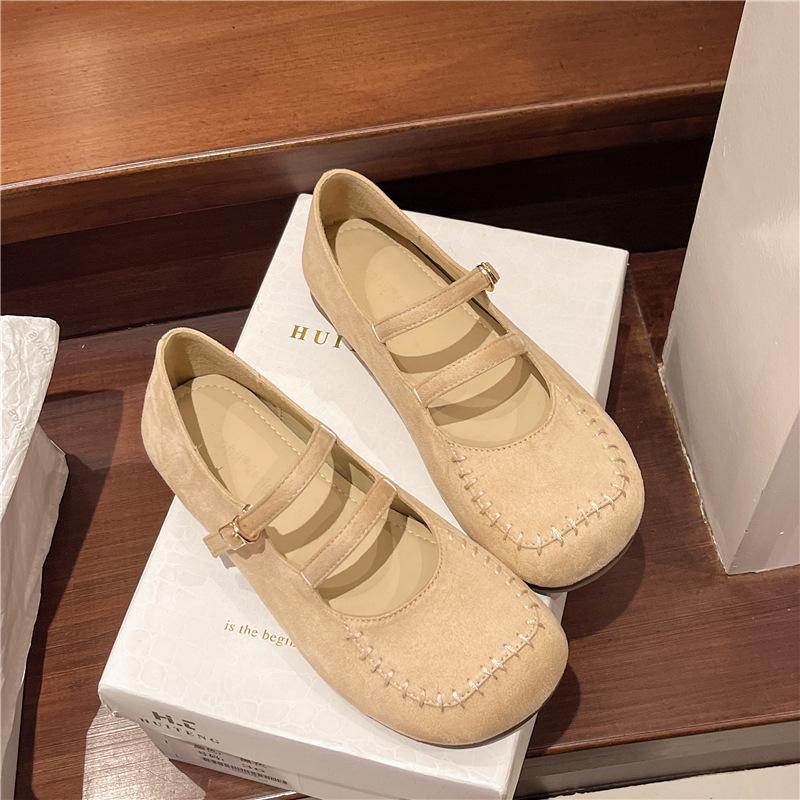 Flat bottom one-word buckle with square head Mary Jane shoes women's spring new versatile ballet shoes